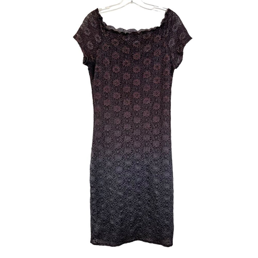 Onyx Nite Women’s Short Sleeve Purple Ombré Lace Sheath Dress Shimmer Sz 10